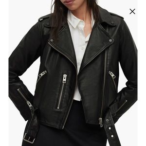 ALL SAINTS Balfern Leather Biker Jacket US 4, Black and Silver